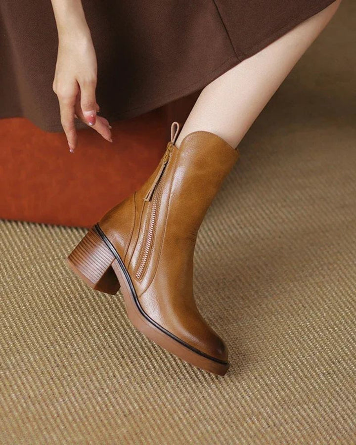 Pauline | Bottes en Cuir à Talon Carré