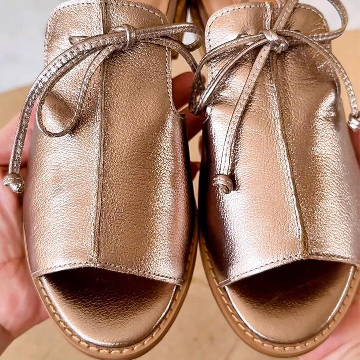 Liliane | Sandales en Cuir Métallisé à Nœud