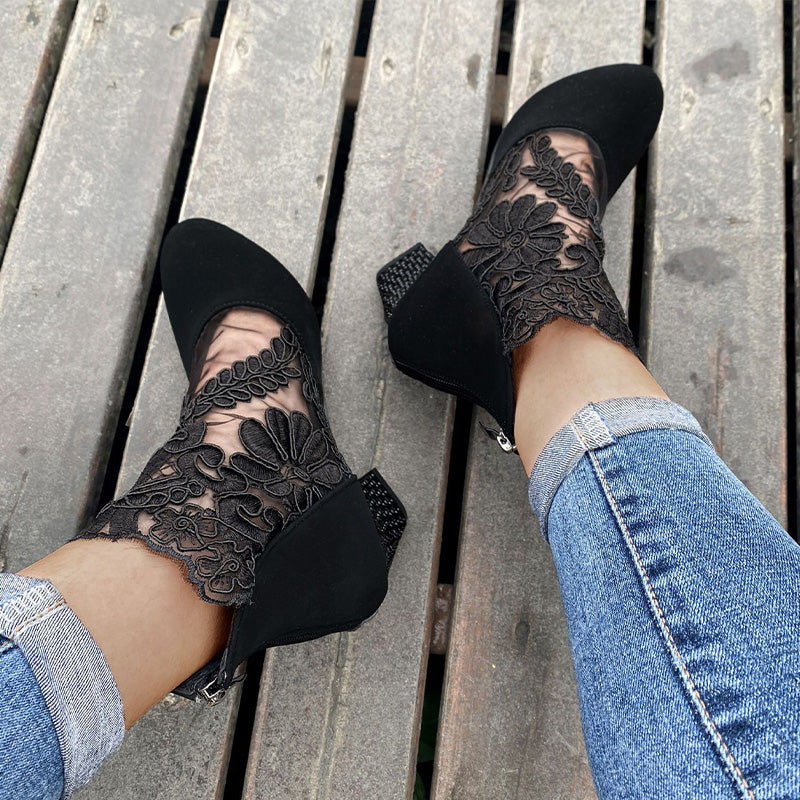 Joséphine | Bottines à Talon en Dentelle