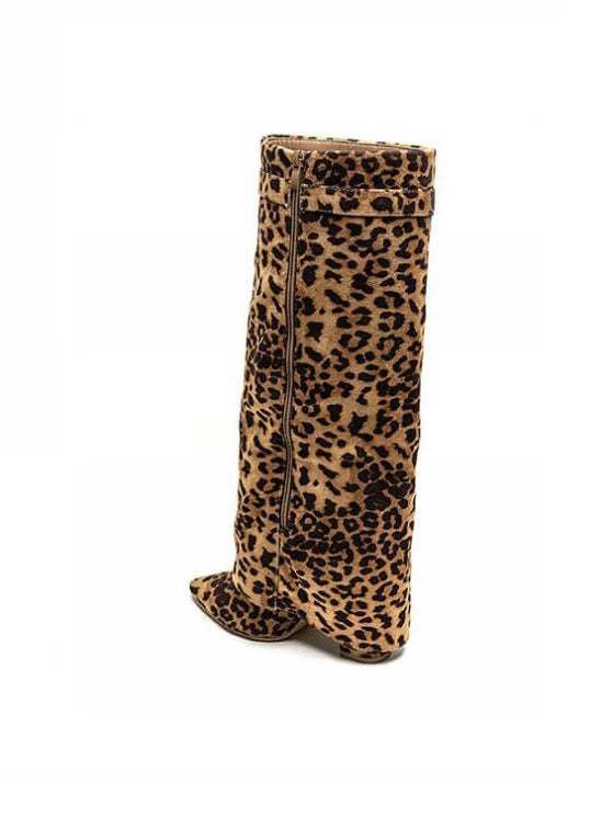 Joséphine | Bottes Hautes en Suédine Léopard