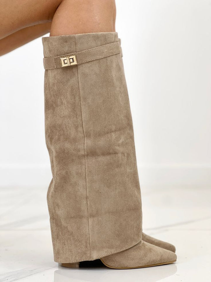Anaïs | Bottes Hautes en Suédine à Revers