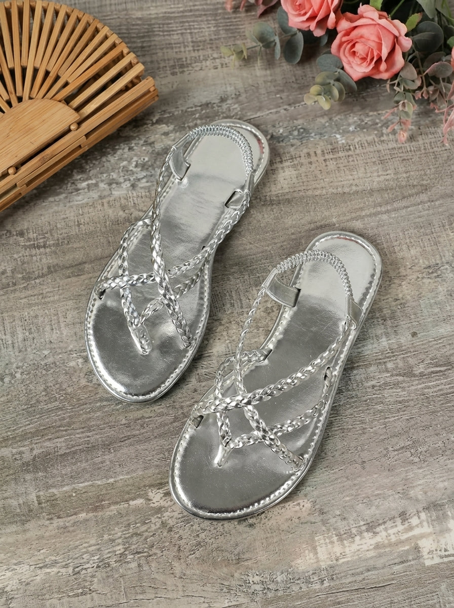 Violette | Sandales à Brides Tressées Métallisées