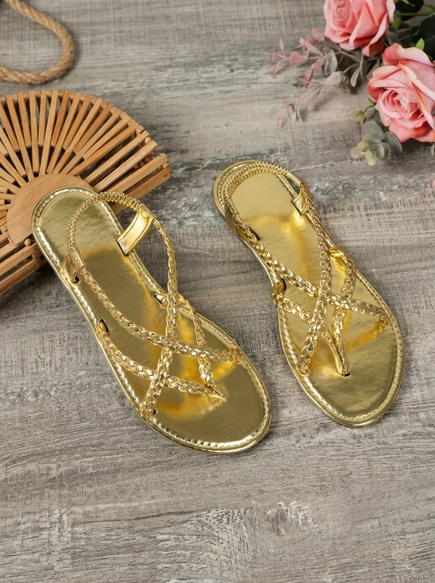 Violette | Sandales à Brides Tressées Métallisées