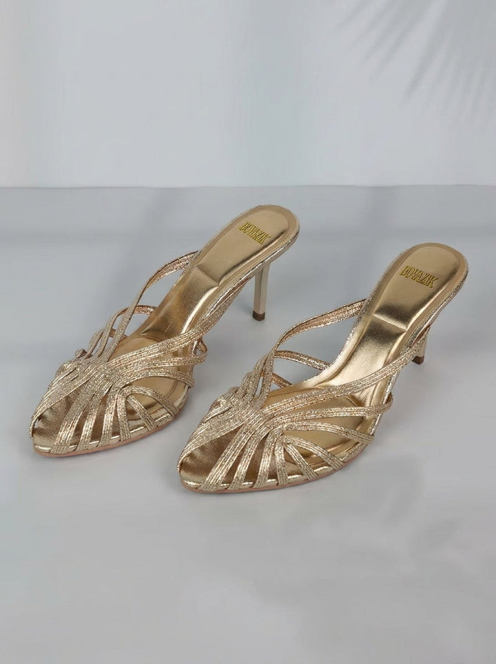 Clémence | Sandales Dorées Tressées à Talon