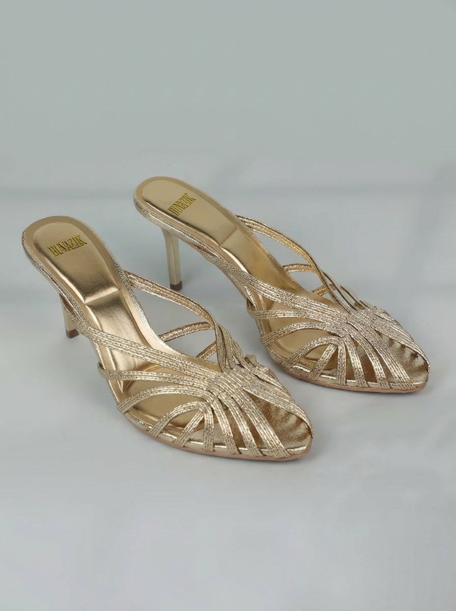 Clémence | Sandales Dorées Tressées à Talon
