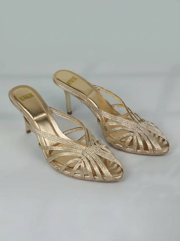 Clémence | Sandales Dorées Tressées à Talon
