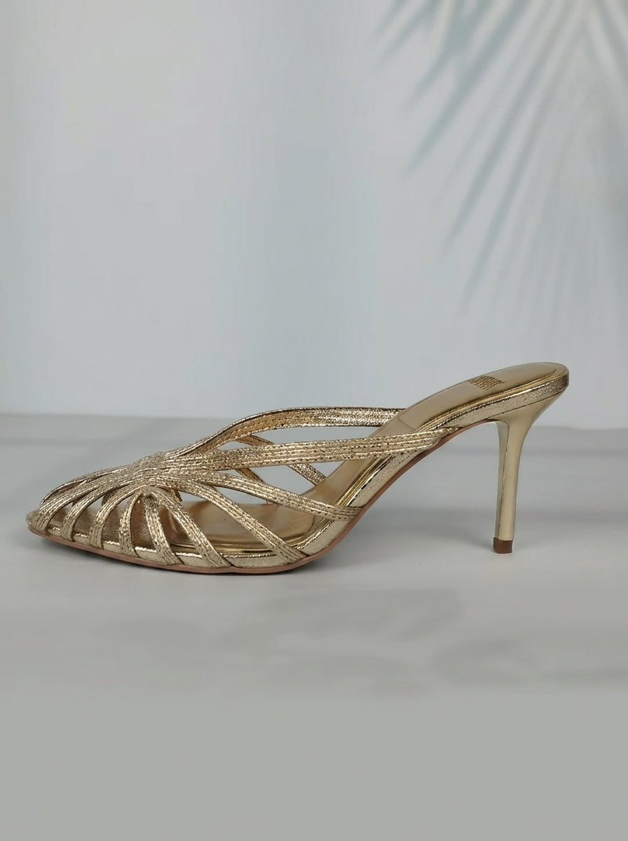 Clémence | Sandales Dorées Tressées à Talon