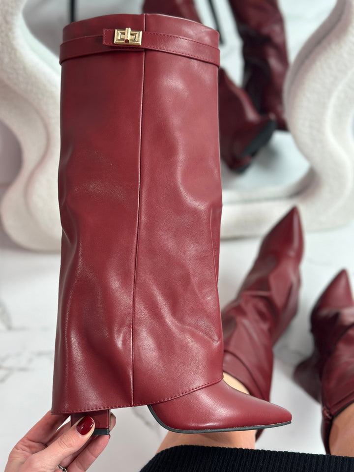Éloïse | Bottes Hautes en Cuir Bordeaux à Boucle