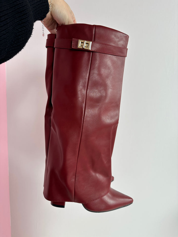 Éloïse | Bottes Hautes en Cuir Bordeaux à Boucle