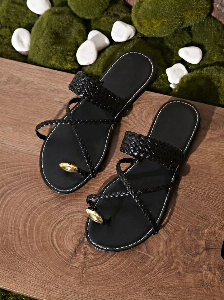 Romane | Sandales Tressées à Petit Talon