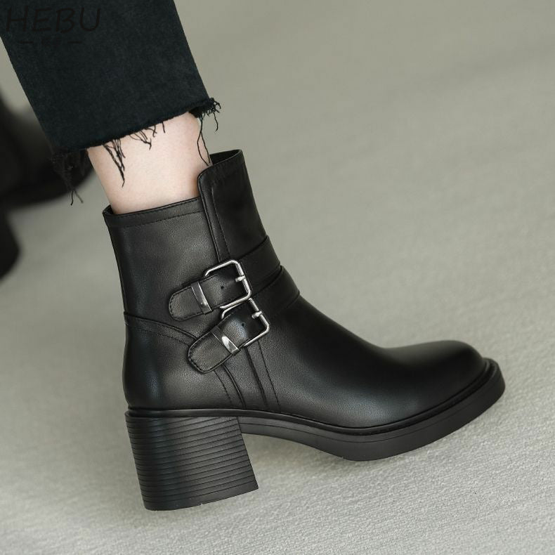 Clémence | Bottines à Double Boucle et Talon Bloc