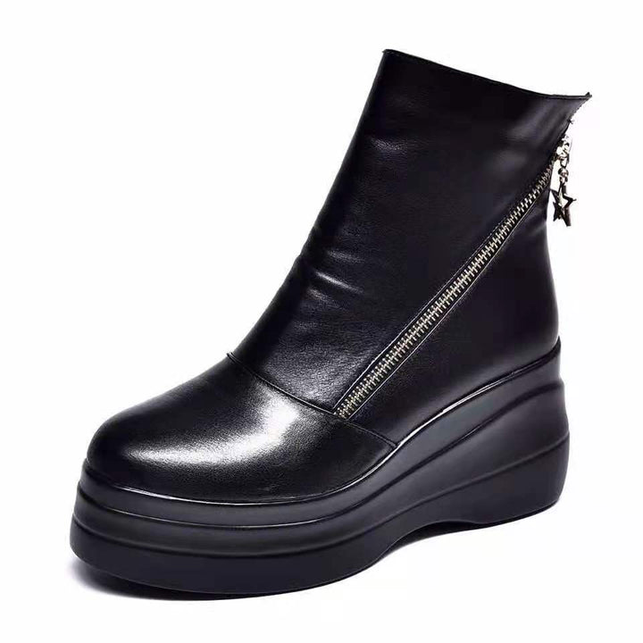 Coralie | Bottines Compensées en Cuir à Zip Diagonal