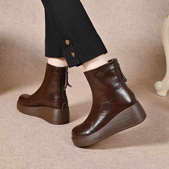 Suzanne | Bottines Compensées Fourrées en Cuir