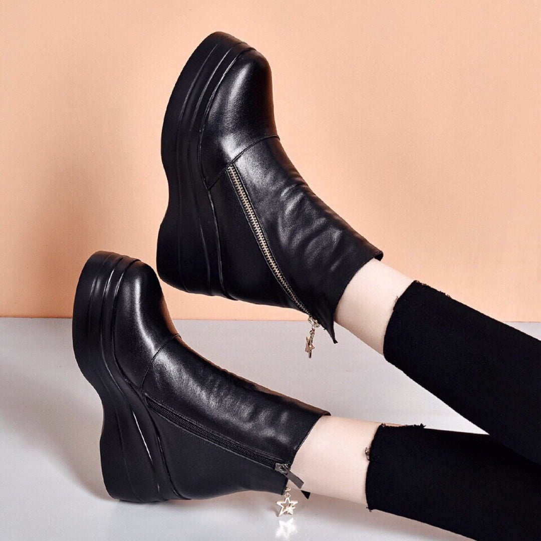 Aurélia | Bottines Compensées en Cuir à Zip Diagonal