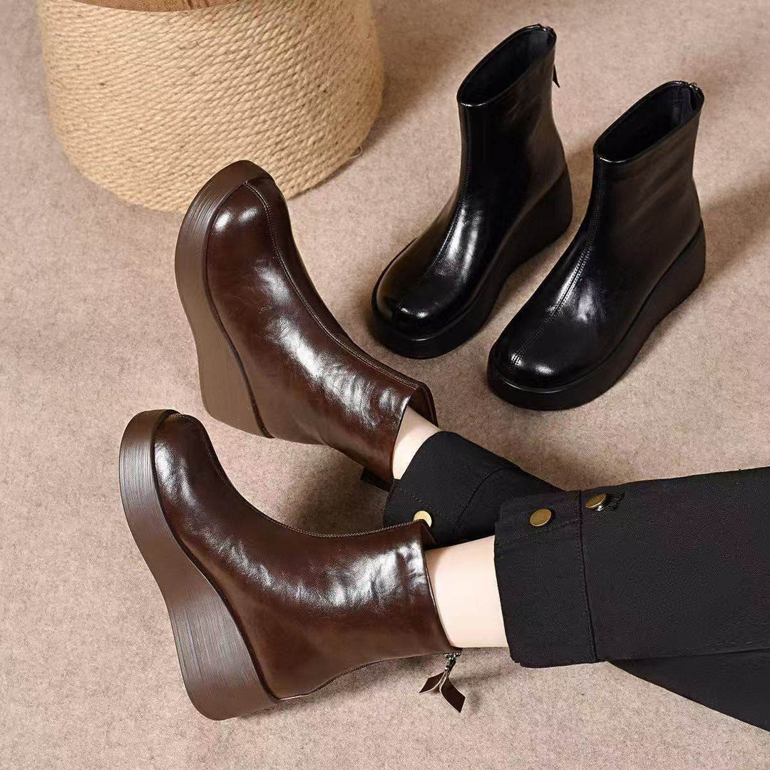 Solange | Bottines Compensées Fourrées en Cuir