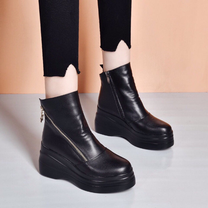 Coralie | Bottines Compensées en Cuir à Zip Diagonal