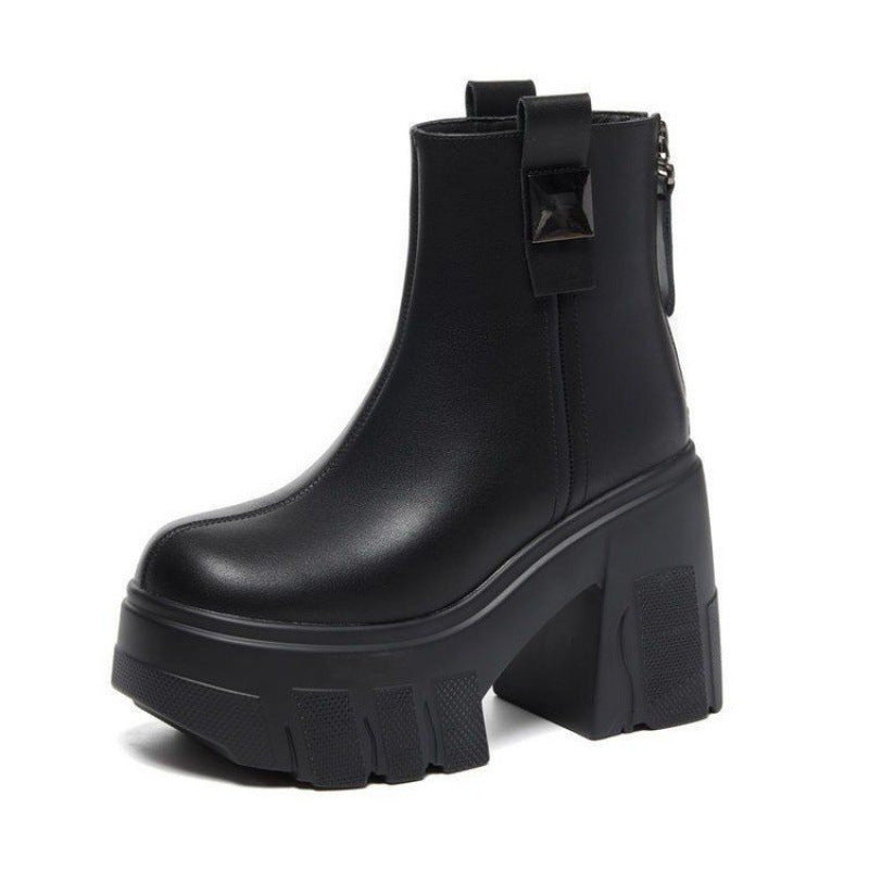 Paerel | Bottines Plateforme à Talon Bloc et Zip Arrière