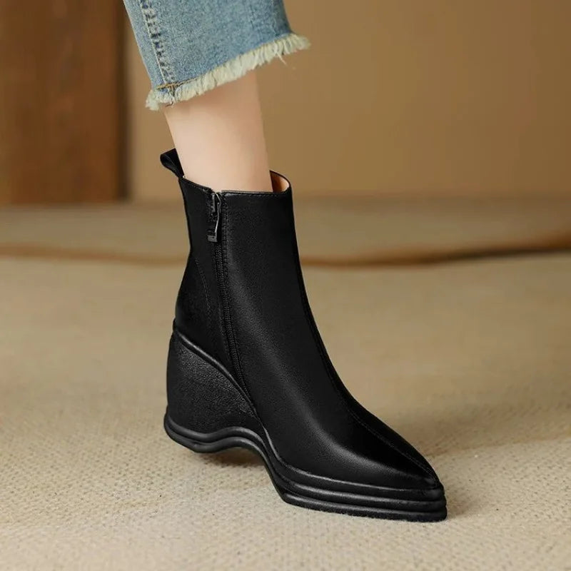 Ophélie | Bottines Confortables Pointues à Talon Compensé