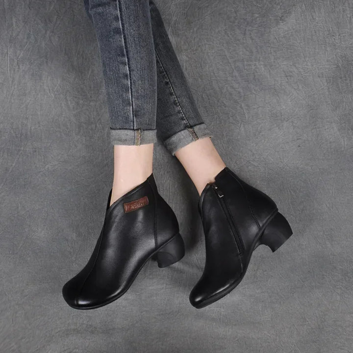 Bérénice | Bottines Orthopédiques Rétro en Cuir à Talon Bloc