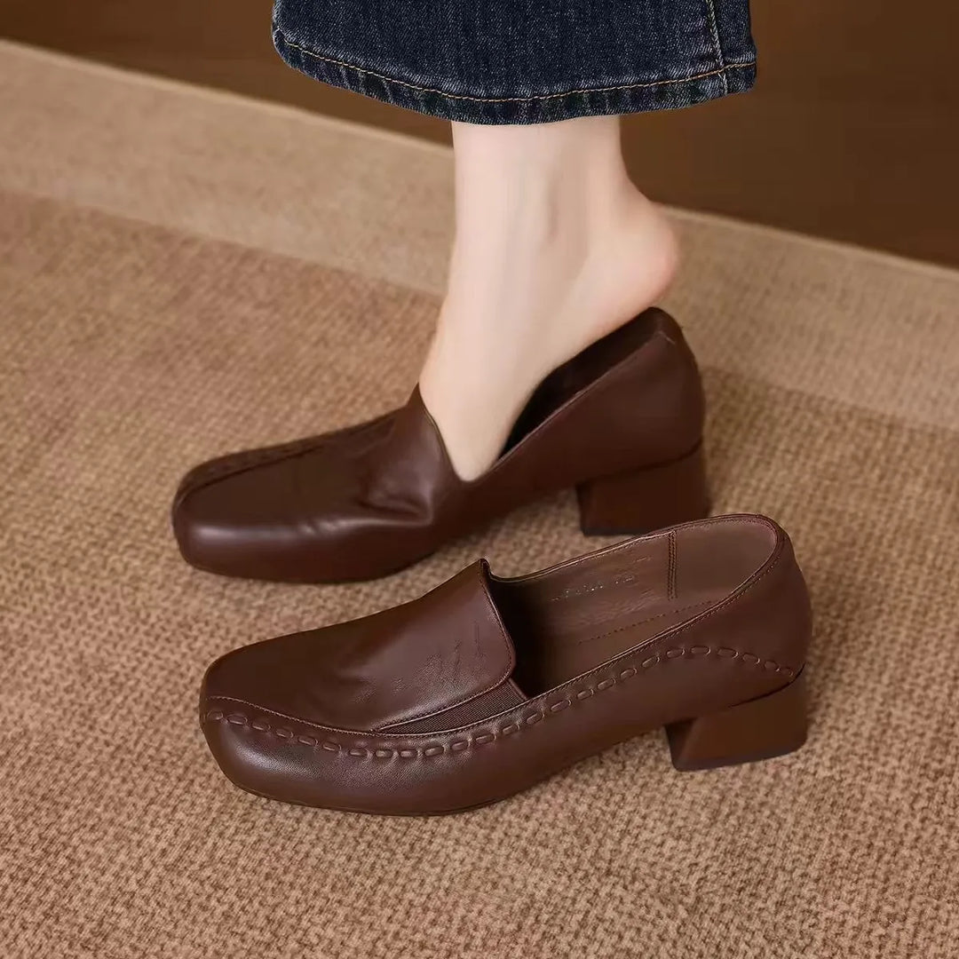 Margaux | Mocassins à Talon Carré Surpiqués