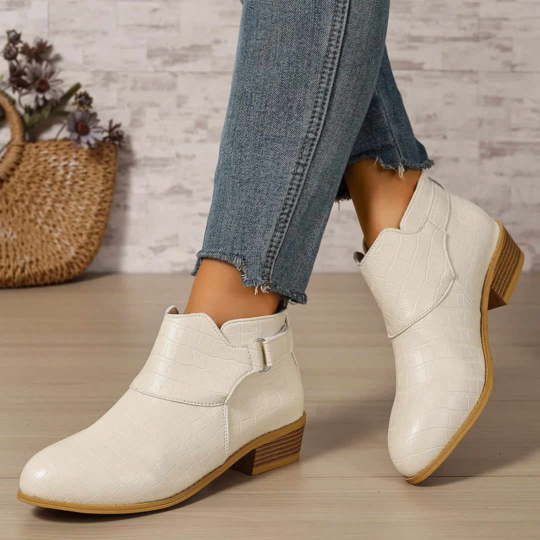 Maëlys | Bottines Orthopédiques Effet Croco à Petit Talon Bloc