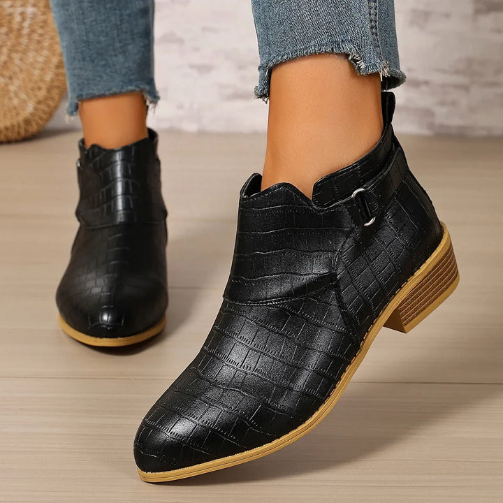 Maëlys | Bottines Orthopédiques Effet Croco à Petit Talon Bloc