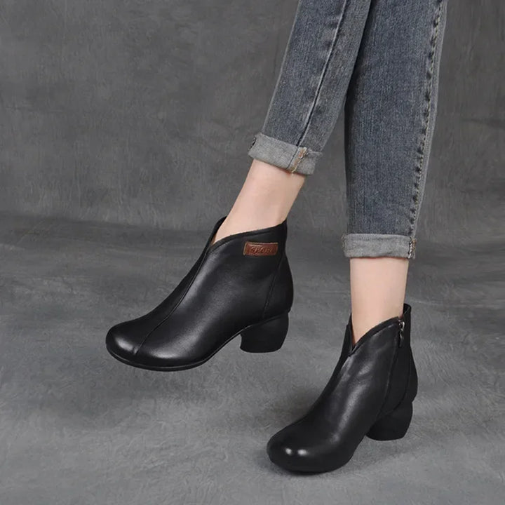 Bérénice | Bottines Orthopédiques Rétro en Cuir à Talon Bloc