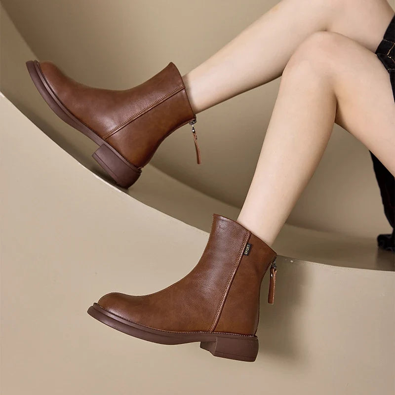 Hortense | Bottines Bout Rond à Zip Arrière