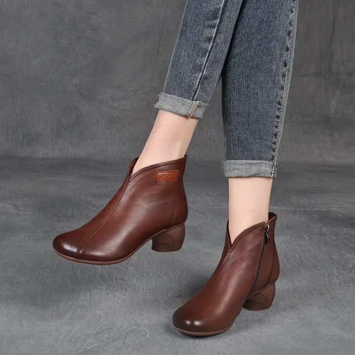 Bérénice | Bottines Orthopédiques Rétro en Cuir à Talon Bloc