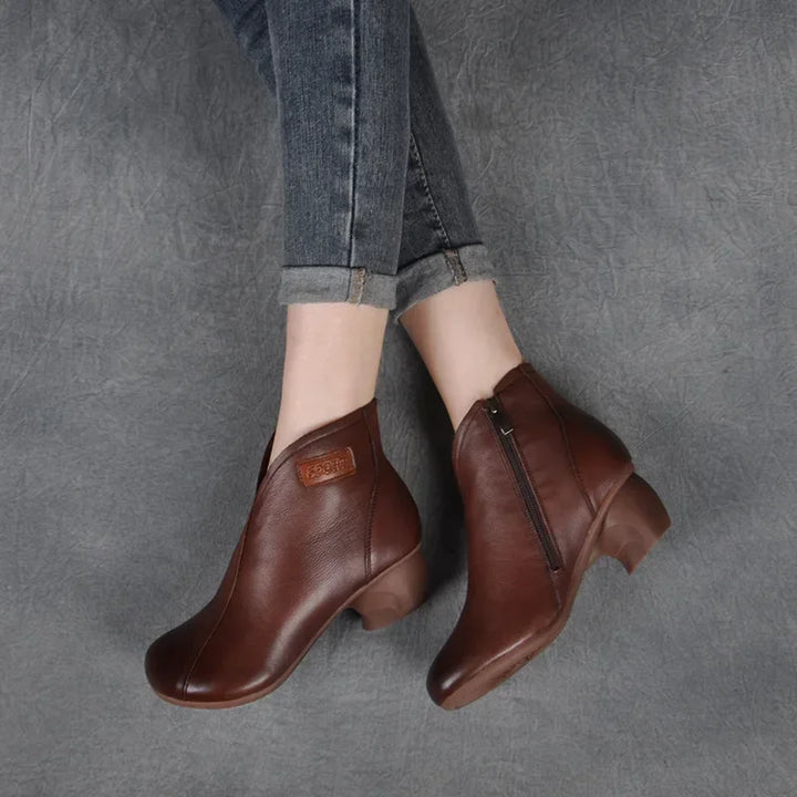 Bérénice | Bottines Orthopédiques Rétro en Cuir à Talon Bloc