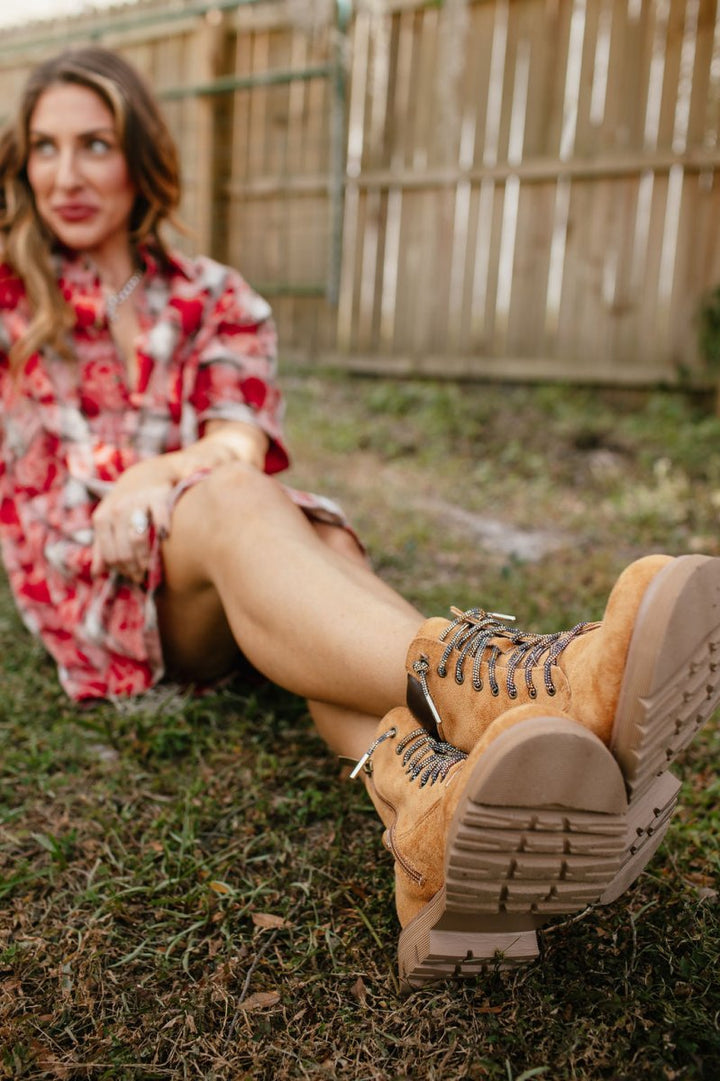 Faustine | Bottines à Lacets en Daim Camel
