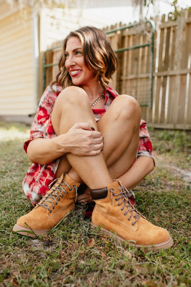 Faustine | Bottines à Lacets en Daim Camel