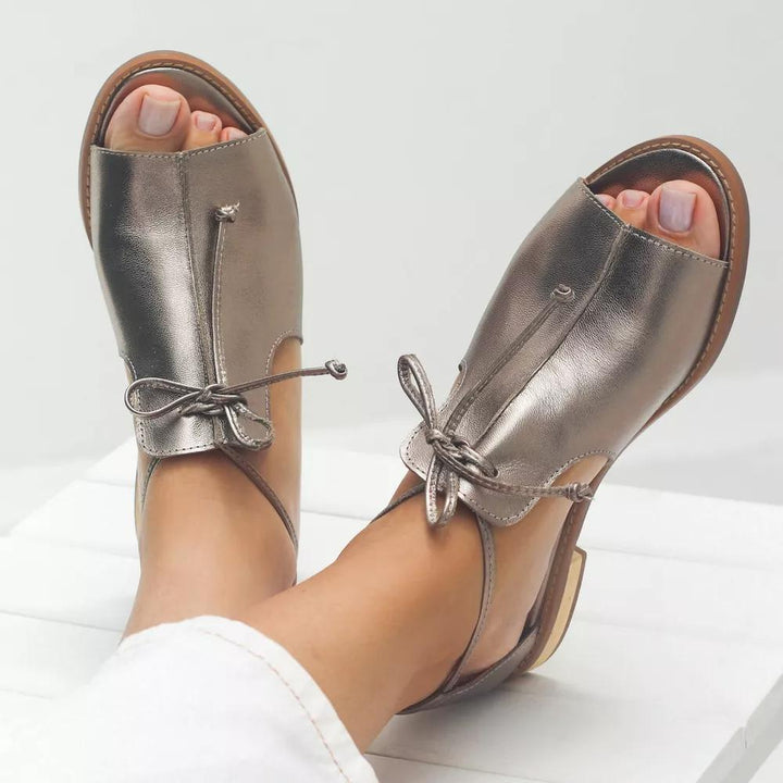 Liliane | Sandales en Cuir Métallisé à Nœud