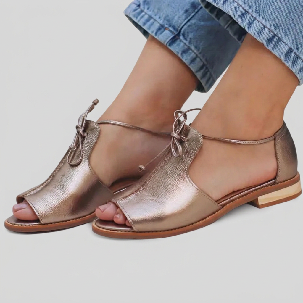 Liliane | Sandales en Cuir Métallisé à Nœud